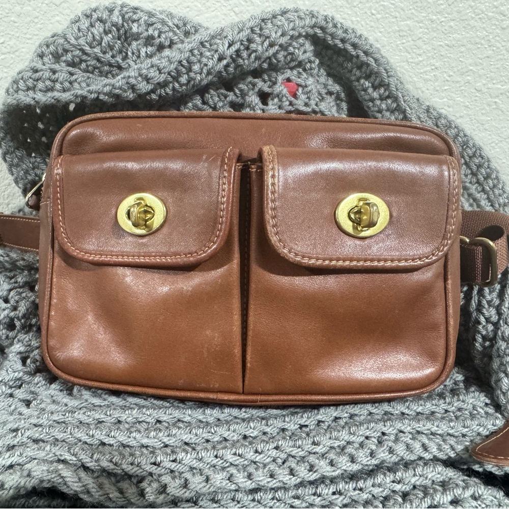 Coach Tan Leather Bag with Gold Accents